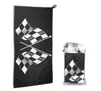 WKSGDSG Quick-Dry Microfiber Towel 80x40 cm With Carabiner & Pouch, Black White Checkered Flags, Fast-Drying Reusable Beach Towel, Super Absorbent Lightweight Travel Towel For Sports Camping Gym