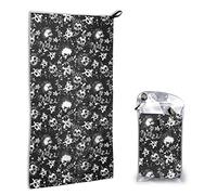 WKSGDSG Quick-Dry Microfiber Towel 80x40 cm With Carabiner & Pouch, White Punk Skull, Fast-Drying Reusable Beach Towel, Super Absorbent Lightweight Travel Towel For Sports Camping Gym