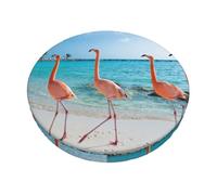 WKSGDSG Round Bar Stool Covers 13 Inch, Flamingo Beach Velvet Chair Cushion Covers With Elastic Bands, 3-Layer Thickened Anti-Slip Bottom Stretch Padded Bar Stool Cover, Easy To Clean