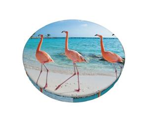 WKSGDSG Round Bar Stool Covers 13 Inch, Flamingo Beach Velvet Chair Cushion Covers With Elastic Bands, 3-Layer Thickened Anti-Slip Bottom Stretch Padded Bar Stool Cover, Easy To Clean