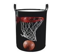 WKSGDSG Round Laundry Basket, Waterproof Oxford Fabric Storage Bin For Clothes Toys Books, Basketball Laundry Hamper With Handles & Pe Support Rim, Collapsible Basket For Home, Bathroom