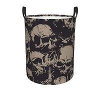 WKSGDSG Round Laundry Basket, Waterproof Oxford Fabric Storage Bin For Clothes Toys Books, Cool Skull Graphics Laundry Hamper With Handles & Pe Support Rim, Collapsible Basket For Home, Bathroom