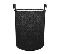 WKSGDSG Round Laundry Basket, Waterproof Oxford Fabric Storage Bin For Clothes Toys Books, Gothic Wallpaper Skull Laundry Hamper With Handles & Pe Support Rim, Collapsible Basket For Home, Bathroom