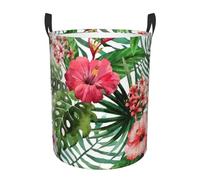 WKSGDSG Round Laundry Basket, Waterproof Oxford Fabric Storage Bin For Clothes Toys Books, Hibiscus Flower Laundry Hamper With Handles & Pe Support Rim, Collapsible Basket For Home, Bathroom