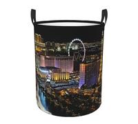 WKSGDSG Round Laundry Basket, Waterproof Oxford Fabric Storage Bin For Clothes Toys Books, Las Vegas Night View Laundry Hamper With Handles & Pe Support Rim, Collapsible Basket For Home, Bathroom