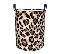 WKSGDSG Round Laundry Basket, Waterproof Oxford Fabric Storage Bin For Clothes Toys Books, Leopard Print Laundry Hamper With Handles & Pe Support Rim, Collapsible Basket For Home, Bathroom