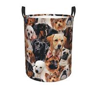 WKSGDSG Round Laundry Basket, Waterproof Oxford Fabric Storage Bin For Clothes Toys Books, Many Dogs Laundry Hamper With Handles & Pe Support Rim, Collapsible Basket For Home, Bathroom