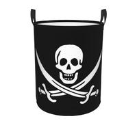 WKSGDSG Round Laundry Basket, Waterproof Oxford Fabric Storage Bin For Clothes Toys Books, Pirate Flag Laundry Hamper With Handles & Pe Support Rim, Collapsible Basket For Home, Bathroom