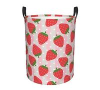 WKSGDSG Round Laundry Basket, Waterproof Oxford Fabric Storage Bin For Clothes Toys Books, Strawberry Laundry Hamper With Handles & Pe Support Rim, Collapsible Basket For Home, Bathroom