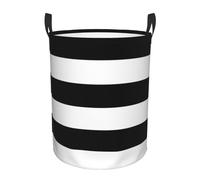 WKSGDSG Round Laundry Basket, Waterproof Oxford Fabric Storage Bin For Clothes Toys Books, Stripes Black White Laundry Hamper With Handles & Pe Support Rim, Collapsible Basket For Home, Bathroom