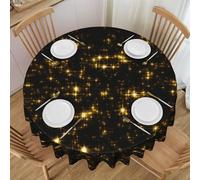 WKSGDSG Round Tablecloth 152cm, Gold Black Tablecloths, Water Resistant Table Cover Decor, Spill Proof Decorative Tablecloth For Wedding Party, Outdoor Picnic, Wrinkle Free Circular Table Cover