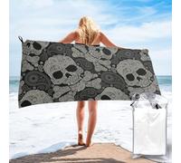 WKSGDSG Skull Print Beach Towel, quick dry beach towels for travel, Microfiber Beach Towels for Adults Oversized Absorbent Sand Free Beach Towel for Women Girls, with pocket