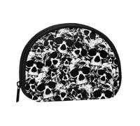 WKSGDSG Small Coin Purse With Zipper, Black And White Human Skull Mini Wallet Coin Pouch, Portable Change Purse For Women Girls, Fashion Ladies Canvas Coin Bag With Keychain Credit Card Id Storage Bag
