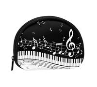 WKSGDSG Small Coin Purse with Zipper, Black White Music Note Mini Wallet Coin Pouch, Portable Change Purse for Women Girls, Fashion Ladies Canvas Coin Bag with Keychain Credit Card Id Storage Bag