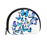 WKSGDSG Small Coin Purse with Zipper, Blue Butterfly Mini Wallet Coin Pouch, Portable Change Purse for Women Girls, Fashion Ladies Canvas Coin Bag with Keychain Credit Card Id Storage Bag