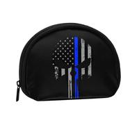 WKSGDSG Small Coin Purse with Zipper, Blue Stripe Stars Skull Mini Wallet Coin Pouch, Portable Change Purse for Women Girls, Fashion Ladies Canvas Coin Bag with Keychain Credit Card Id Storage Bag