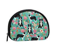 WKSGDSG Small Coin Purse with Zipper, Border Collie Florals Mini Wallet Coin Pouch, Portable Change Purse for Women Girls, Fashion Ladies Canvas Coin Bag with Keychain Credit Card Id Storage Bag