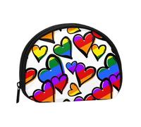 WKSGDSG Small Coin Purse with Zipper, Colored Hearts Mini Wallet Coin Pouch, Portable Change Purse for Women Girls, Fashion Ladies Canvas Coin Bag with Keychain Credit Card Id Storage Bag