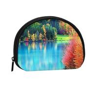 WKSGDSG Small Coin Purse With Zipper Colorful Trees Lake River Pond Mini Wallet Coin Pouch Portable Change Purse For Women Girls Fashion Ladies Canvas Coin Bag With Keychain Credit Card Id Storage Bag