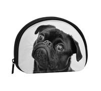 WKSGDSG Small Coin Purse with Zipper, Cute Black Pug Dog Mini Wallet Coin Pouch, Portable Change Purse for Women Girls, Fashion Ladies Canvas Coin Bag with Keychain Credit Card Id Storage Bag