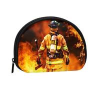 WKSGDSG Small Coin Purse with Zipper, Firefighter Fireman Flame Mini Wallet Coin Pouch, Portable Change Purse for Women Girls, Fashion Ladies Canvas Coin Bag with Keychain Credit Card Id Storage Bag