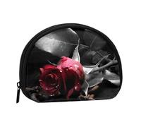 WKSGDSG Small Coin Purse with Zipper, Gothic Black Roses Mini Wallet Coin Pouch, Portable Change Purse for Women Girls, Fashion Ladies Canvas Coin Bag with Keychain Credit Card Id Storage Bag