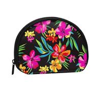 WKSGDSG Small Coin Purse with Zipper, Hawaiian Flower Mini Wallet Coin Pouch, Portable Change Purse for Women Girls, Fashion Ladies Canvas Coin Bag with Keychain Credit Card Id Storage Bag