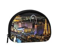 WKSGDSG Small Coin Purse with Zipper, Las Vegas Night View Mini Wallet Coin Pouch, Portable Change Purse for Women Girls, Fashion Ladies Canvas Coin Bag with Keychain Credit Card Id Storage Bag