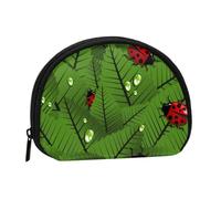 WKSGDSG Small Coin Purse with Zipper, Leaves and Ladybugs Mini Wallet Coin Pouch, Portable Change Purse for Women Girls, Fashion Ladies Canvas Coin Bag with Keychain Credit Card Id Storage Bag