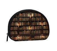 WKSGDSG Small Coin Purse with Zipper, Library Bookshelf Book Mini Wallet Coin Pouch, Portable Change Purse for Women Girls, Fashion Ladies Canvas Coin Bag with Keychain Credit Card Id Storage Bag