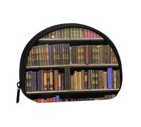 WKSGDSG Small Coin Purse with Zipper, Library Bookshelf Mini Wallet Coin Pouch, Portable Change Purse for Women Girls, Fashion Ladies Canvas Coin Bag with Keychain Credit Card Id Storage Bag