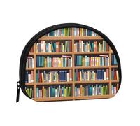 WKSGDSG Small Coin Purse with Zipper, Library Bookshelf Mini Wallet Coin Pouch, Portable Change Purse for Women Girls, Fashion Ladies Canvas Coin Bag with Keychain Credit Card Id Storage Bag