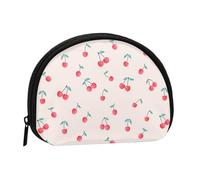 WKSGDSG Small Coin Purse with Zipper, Lovely Sweet Red Cherry Mini Wallet Coin Pouch, Portable Change Purse for Women Girls, Fashion Ladies Canvas Coin Bag with Keychain Credit Card Id Storage Bag