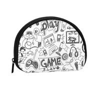WKSGDSG Small Coin Purse With Zipper Monochrome Sketch Style Gaming Mini Wallet Coin Pouch Portable Change Purse For Women Girls Fashion Ladies Canvas Coin Bag With Keychain Credit Card Id Storage Bag