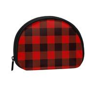 WKSGDSG Small Coin Purse with Zipper, Plaid Red and Black Mini Wallet Coin Pouch, Portable Change Purse for Women Girls, Fashion Ladies Canvas Coin Bag with Keychain Credit Card Id Storage Bag