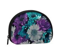WKSGDSG Small Coin Purse with Zipper, Purple and Teal Flowers Mini Wallet Coin Pouch, Portable Change Purse for Women Girls, Fashion Ladies Canvas Coin Bag with Keychain Credit Card Id Storage Bag