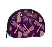 WKSGDSG Small Coin Purse with Zipper, Purple Dragonfly Mini Wallet Coin Pouch, Portable Change Purse for Women Girls, Fashion Ladies Canvas Coin Bag with Keychain Credit Card Id Storage Bag