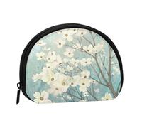 WKSGDSG Small Coin Purse with Zipper, Spring Dogwood Blossoms Mini Wallet Coin Pouch, Portable Change Purse for Women Girls, Fashion Ladies Canvas Coin Bag with Keychain Credit Card Id Storage Bag
