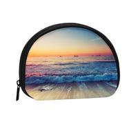 WKSGDSG Small Coin Purse with Zipper, Sunset Beach Shore Mini Wallet Coin Pouch, Portable Change Purse for Women Girls, Fashion Ladies Canvas Coin Bag with Keychain Credit Card Id Storage Bag