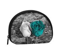 WKSGDSG Small Coin Purse with Zipper, Teal Gray Rose Mini Wallet Coin Pouch, Portable Change Purse for Women Girls, Fashion Ladies Canvas Coin Bag with Keychain Credit Card Id Storage Bag