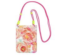 WKSGDSG Small Crossbody Phone Bag for Women Men, Peach Peony Sling Crossbody Pouch, Water Resistant Shoulder Bag for Workout Travel Sports Gym Commute, Mobile Phone Bags, Adjustable red Strap