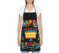 WKSGDSG Waterproof Chef Apron With Pockets, Happy Birthday Big Cake Baking Apron For Home Cooks Kitchen, Bbq, Durable Lockstitch Edging, Adjustable Waist Strap Polyester Unisex Aprons For Men & Women