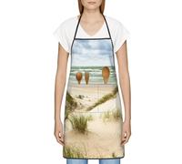 WKSGDSG Waterproof Chef Apron With Pockets, Seaside Grand Tidal Baking Apron For Home Cooks Kitchen, Bbq, Durable Lockstitch Edging, Adjustable Waist Strap Polyester Unisex Aprons For Men & Women