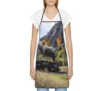 WKSGDSG Waterproof Chef Apron With Pockets, Steam Locomotive Train Baking Apron For Home Cooks Kitchen, Bbq, Durable Lockstitch Edging, Adjustable Waist Strap Polyester Unisex Aprons For Men & Women
