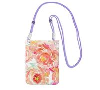 WKSGDSG Waterproof Crossbody Phone Pouch for Women Girls, Small Wallet Crossbody Bag, Carry a mobile phone bag for Travel, Commute, Outing, Slim Fanny Pack, Peach Peony Shoulder Bag, Purple Strap