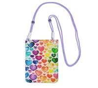 WKSGDSG Waterproof Crossbody Phone Pouch for Women Girls, Small Wallet Crossbody Bag, Carry a mobile phone bag for Travel, Commute, Outing, Slim Fanny Pack, Rainbow Hearts Shoulder Bag, Purple Strap