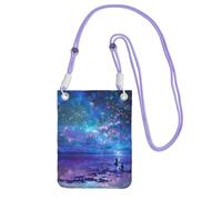 WKSGDSG Waterproof Crossbody Phone Pouch for Women Girls, Small Wallet Crossbody Bag, Carry a mobile phone bag for Travel, Commute, Outing, Slim Fanny Pack, Northern Lights Shoulder Bag, Purple Strap