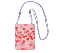 WKSGDSG Waterproof Crossbody Phone Pouch for Women Girls, Small Wallet Crossbody Bag, Carry a mobile phone bag for Travel, Commute, Outing, Slim Fanny Pack, Red Hearts Shoulder Bag, Purple Strap