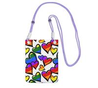 WKSGDSG Waterproof Crossbody Phone Pouch for Women Girls, Small Wallet Crossbody Bag, Carry a mobile phone bag for Travel, Commute, Outing, Slim Fanny Pack, Colored Hearts Shoulder Bag, Purple Strap