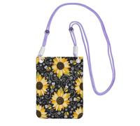 WKSGDSG Waterproof Crossbody Phone Pouch for Women Girls, Small Wallet Crossbody Bag, Carry a mobile phone bag for Travel, Commute, Outing, Slim Fanny Pack, Sunflower Bees Shoulder Bag, Purple Strap